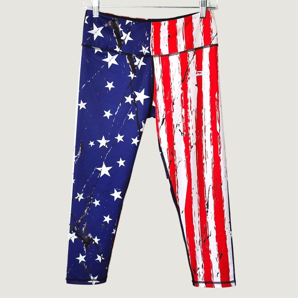 Coolomg American Flag Athletic Cropped Leggings Medium Stars Stripes‎ Patriotic